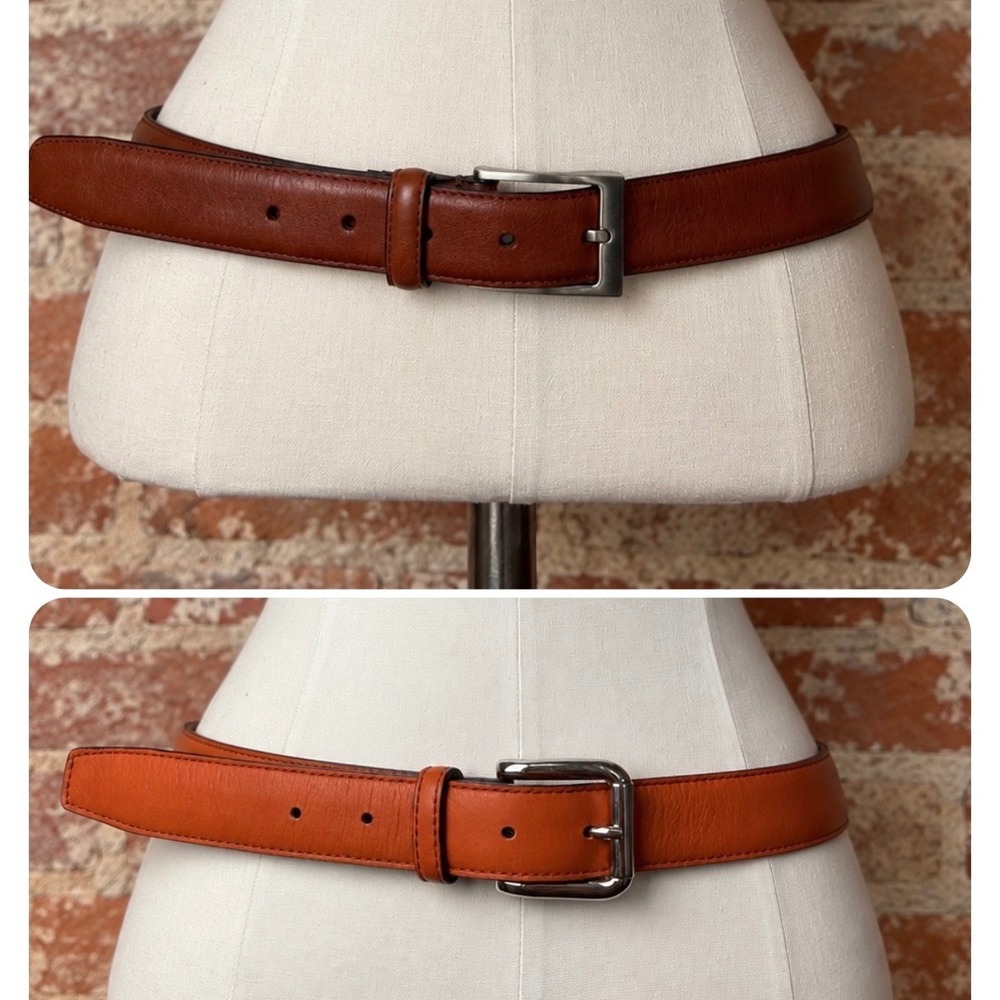 Mens Barneys New York Orange Brown Leather Belt Dress Belt Bundle Size 40 Causal